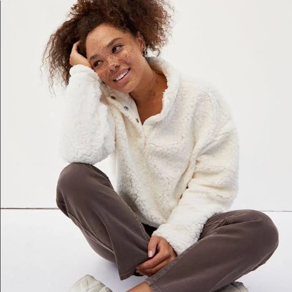 PacSun Simone Sherpa Henley Sweatshirt in Natural